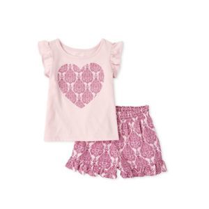 Girls Heart Ruffle Top And Shorts Outfit Set -z 5T